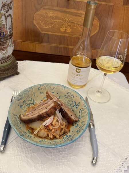 Crispy roast suckling pig belly, speedy kimchi