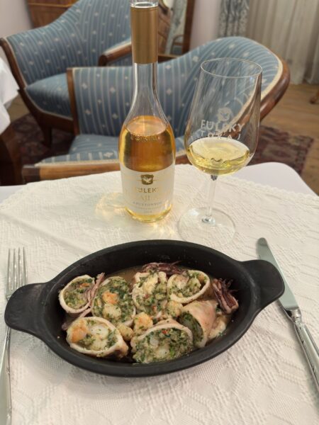 Prawn stuffed squid with fresh herbs